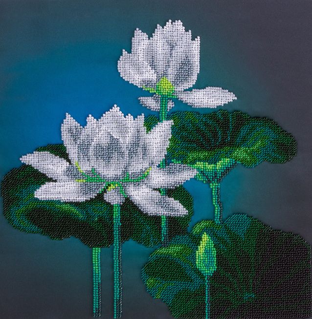 Bead embroidery -  White lotus