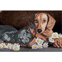 Diamond painting - dog and cat 30x20cm